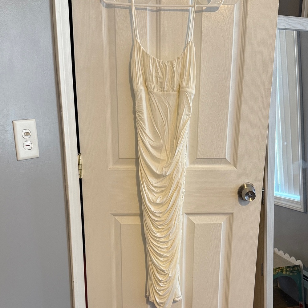 Lovers + Friends Cream Ruched Slip Maxi Dress